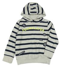 Šedo-tmavomodrá pruhovaná mikina s nápisem a kapucí Topolino