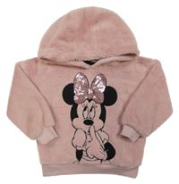 Růžová chlupatá mikina s Minnie a kapucí Disney