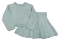 2 set - světlemodrý chlupatý svetr + kolová sukně F&F