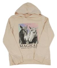 Světlerůžová mikina s koníky a kapucí H&M