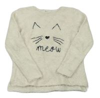 Smetanový chlupatý svetr s kočkou H&M