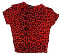 Červeno-černé crop tričko s leopardím vzorem New Look