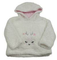 Bílá chlupatá mikina s čumákem a kapucí 