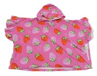 Růžové froté osuškové pončo s jahůdkami a kapucí Matalan