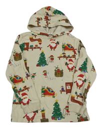 Béžová mikina se Santou a kamarády a kapucí H&M