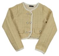 Pískovo-bílý třpytivý crop kabátek 