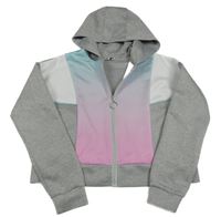 Světlešedo-bílo-modro-růžová sportovní propínací crop mikina s kapucí Pep&Co