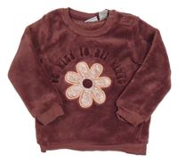 Vínová plyšová mikina s květem a nápisem Lupilu