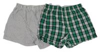 2set - 2x trenky - Zeleno-bílo-tmavomodré kostkované + bílo-modro-červené pruhované 