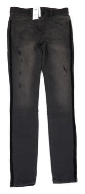 Nové - Tmavošedé elastické skinny rifle s prošoupáním a kamínky zn Dunnes 