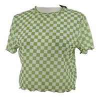 Dámské limetkovo-bílé kostkované crop tylové tričko Primark