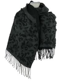 Dámská šedo-černá vzorovaná šála s třásněmi 