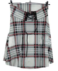 Dámská černo-bílo-červená kostkovaná sukně se šněrováním 