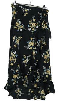 Dámská černá květovaná zavinovací midi sukně H&M