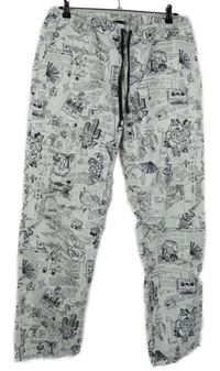 Pánské bílo-šedé plátěné kalhoty s potiskem Vans 