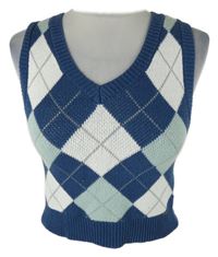 Dámská tmavomodro-bílá vzorovaná svetrová crop vesta Hollister 