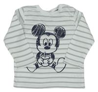 Bílo-šedé pruhované triko s Mickeym Disney