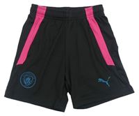 Černo-neonově růžové fotbalové sportovní kraťasy Manchester Puma