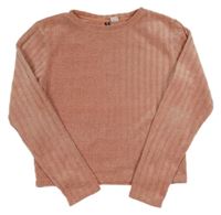 Růžový žinylkový crop svetr H&M