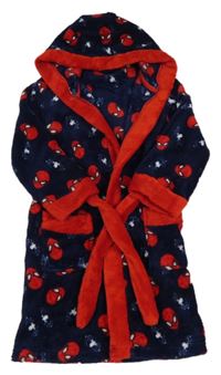 Tmavomodro-červený chlupatý župan se Spidermany a kapucí Mothercare