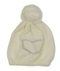 Bílá čepice s kamínky a bambulí