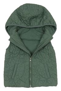 Khaki šusťáková prošívaná zateplená vesta s kapucí Tu