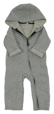 Šedá fleecová zateplená kombinéza s kapucí so cute