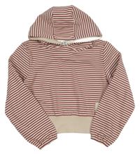 Smetanovo-vínová pruhovaná crop mikina s kapucí Yigga