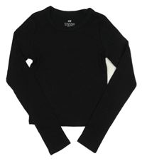 Černé žebrované crop triko H&M