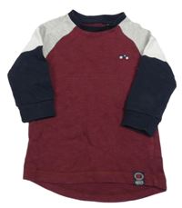 Vínovo-šedo-bílo-tmavomodré dlouhé triko s výšivkou Next