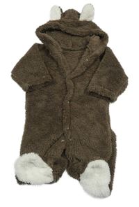 Hnědá chlupatá kombinéza s kapucí s oušky