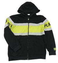 Čero-šedo-limetková propínací mikina s nápisem a kapucí LC Waikiki