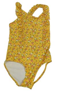 Tmavožluté plavky s květinami a volány H&M