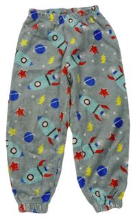 Šedé pyžamové chlupaté kalhoty s raketami 