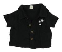 Černá mušelínová košile s obrázkem palmy Shein