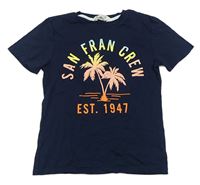 Tmavomodré tričko s nápisem a palmami H&M