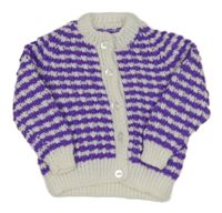 Fialovo-bílý vzorovaný propínací svetr 
