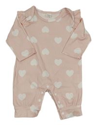 Světlerůžový žebrovaný overal se srdíčky Shein