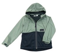 Světlekhaki-tmavomodrá softshellová bunda s kapucí 