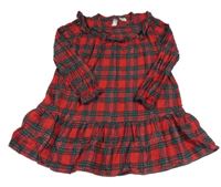Červeno-zelené kostkované flanelové šaty s volánkem F&F
