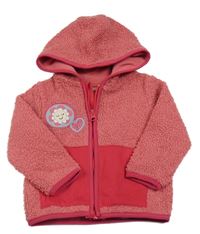 Růžová huňatá podšitá mikina s kytičkou a kapucí Lupilu