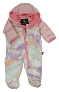 Světlerůžovo-barevná šusťáková zimní kombinéza s pavoukem a kapucí 