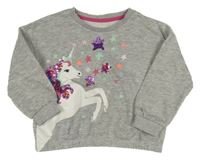 Šedá melírovaná oversize mikina s jednorožcem a flitry 