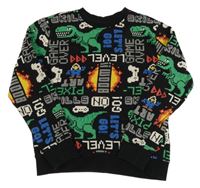 Černá mikina s dinosaury a ovladači a nápisy OVS