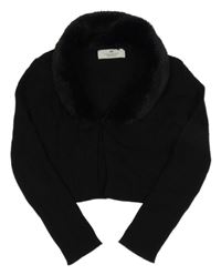 Černý žebrovaný propínací crop svetr s kožešinou H&M