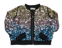 Zlato-růžovo-modrá flitrová podšitá bunda H&M