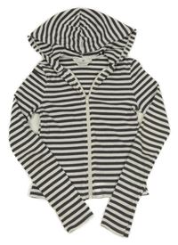 Tmavošedo-bílé pruhované propínací mikinotriko s kapucí H&M