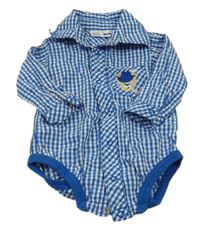 Modro-bílé kostkované košilové body s medvídkem Ergee