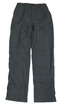 Tmavošedé kostkované společenské kalhoty