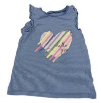 Tmavomodro-bílé pruhované tričko se srdcem Next